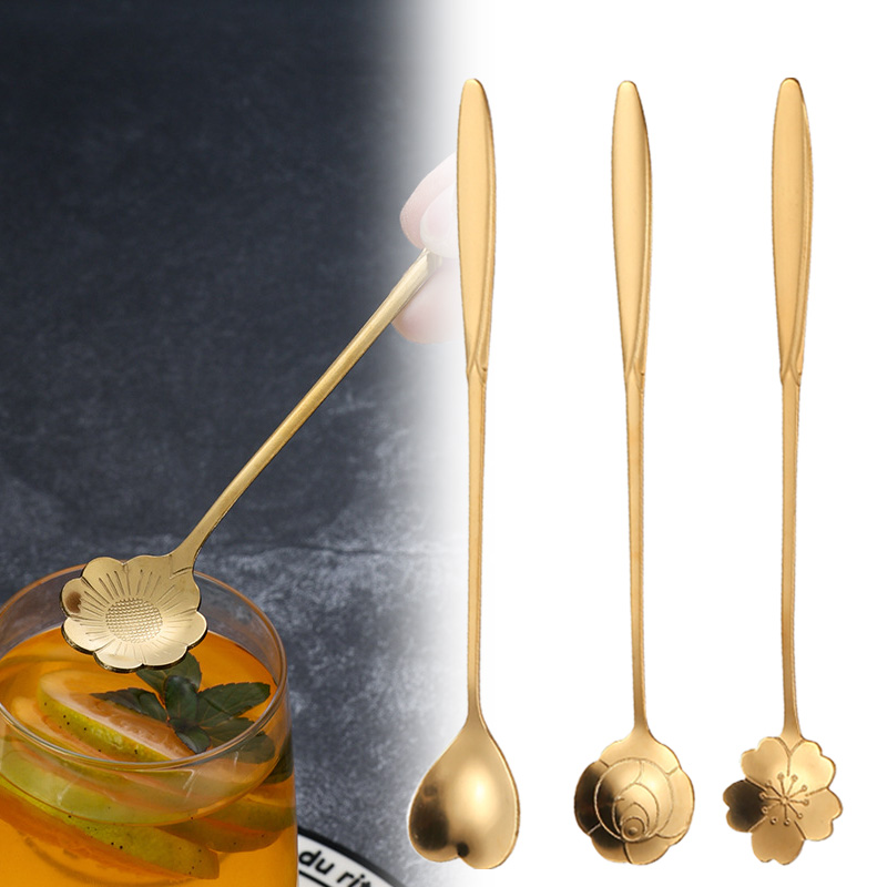 Gold Cutlery Flatware - Aço inoxidável cereja rosa flor ouro