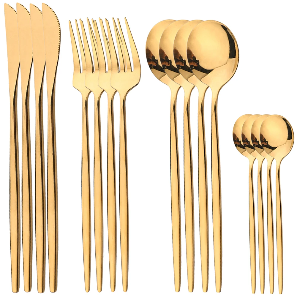 Gold Cutlery Flatware - 16 pçs ouro louça conjunto de