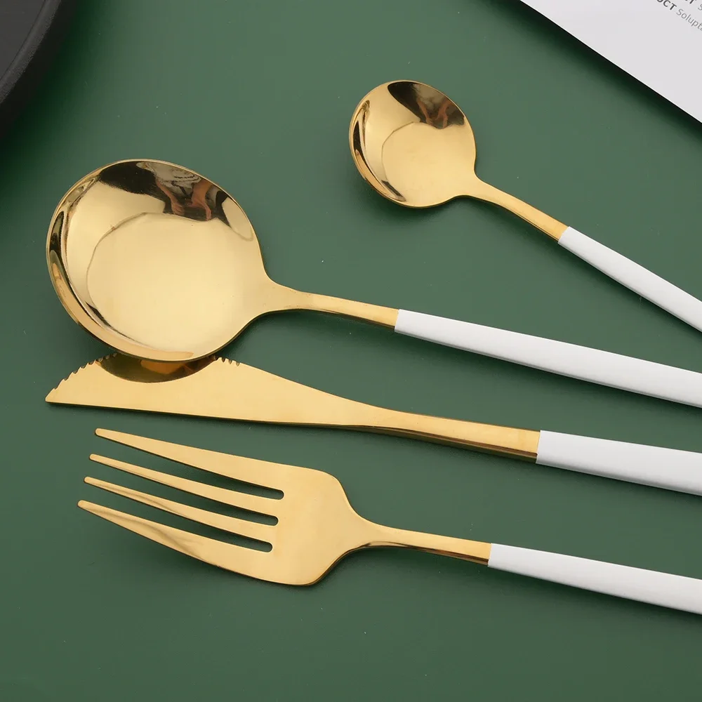Conjunto de Talheres Branco e  - Gold Cutlery Flatware avaliação e preço