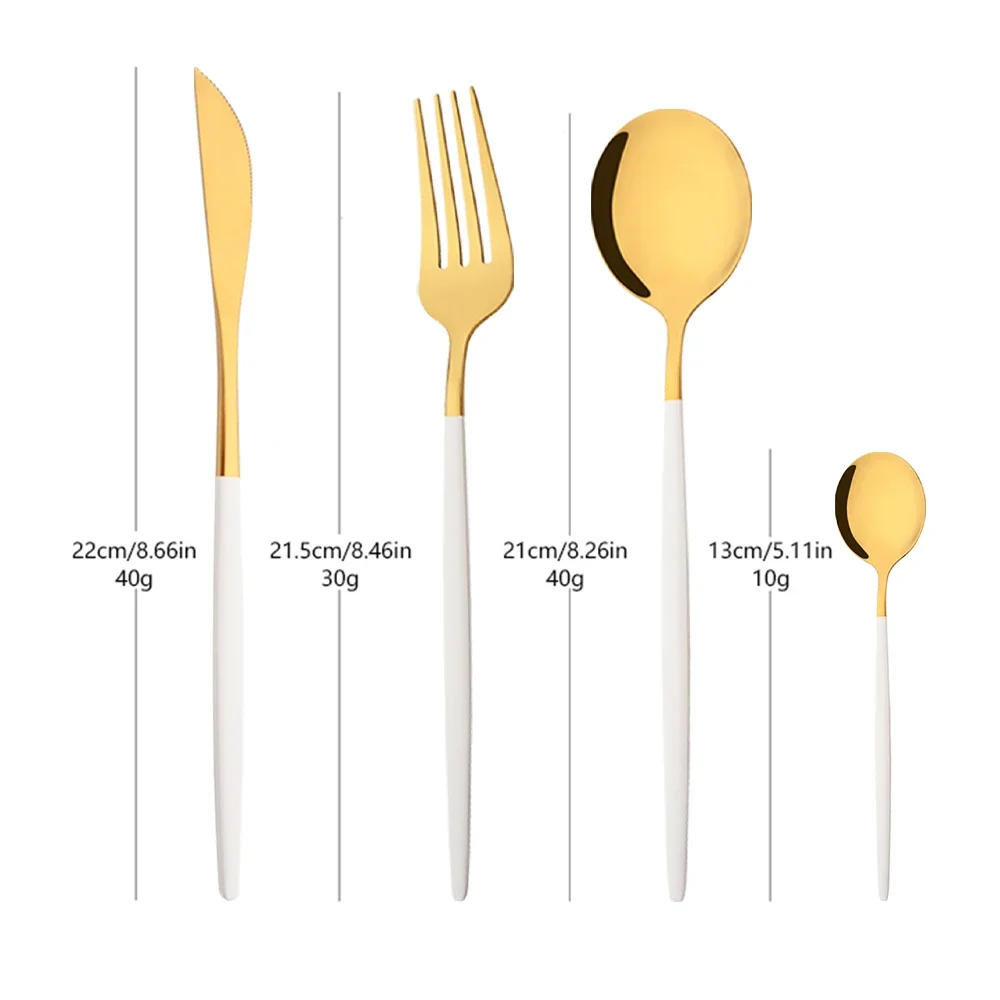 Conjunto de Talheres Branco e  - Gold Cutlery Flatware avaliação e preço