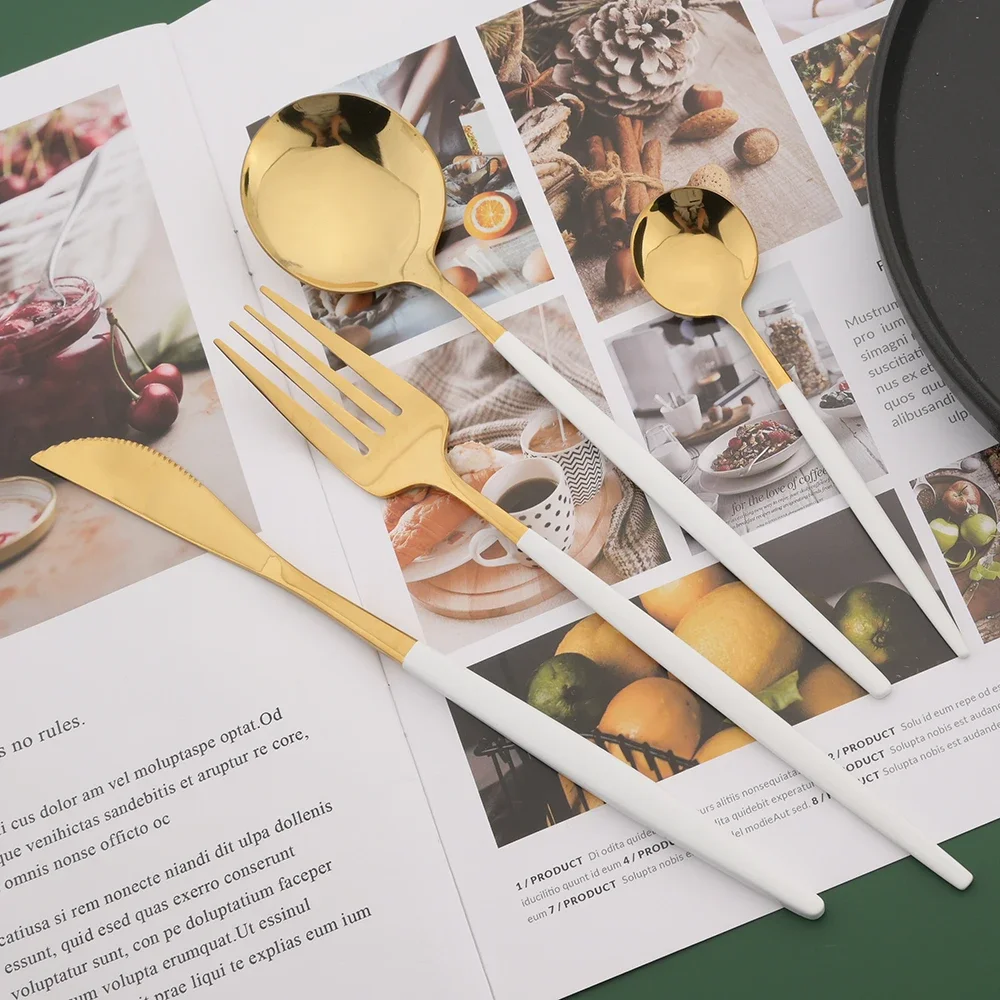 Conjunto de Talheres Branco e  - Gold Cutlery Flatware avaliação e preço